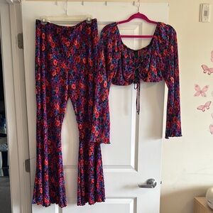 Floral Print Plisse Set